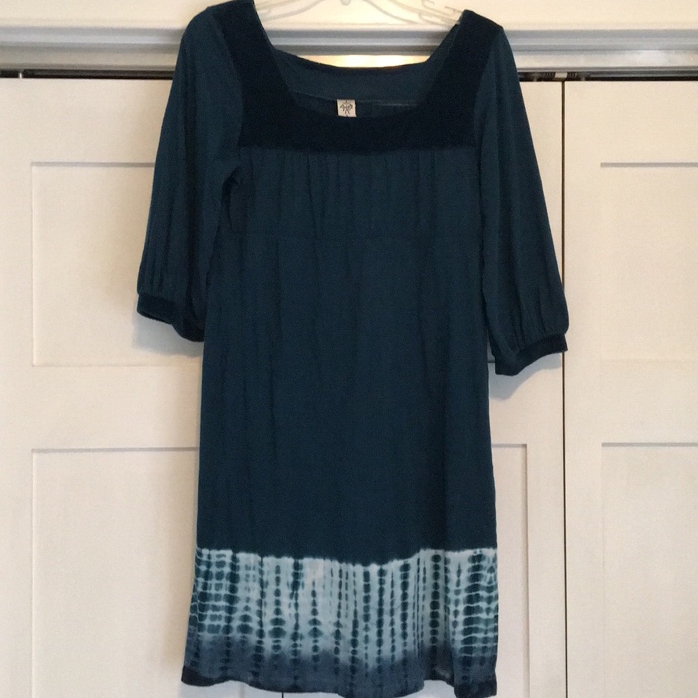 Dark teal velour and knit dress